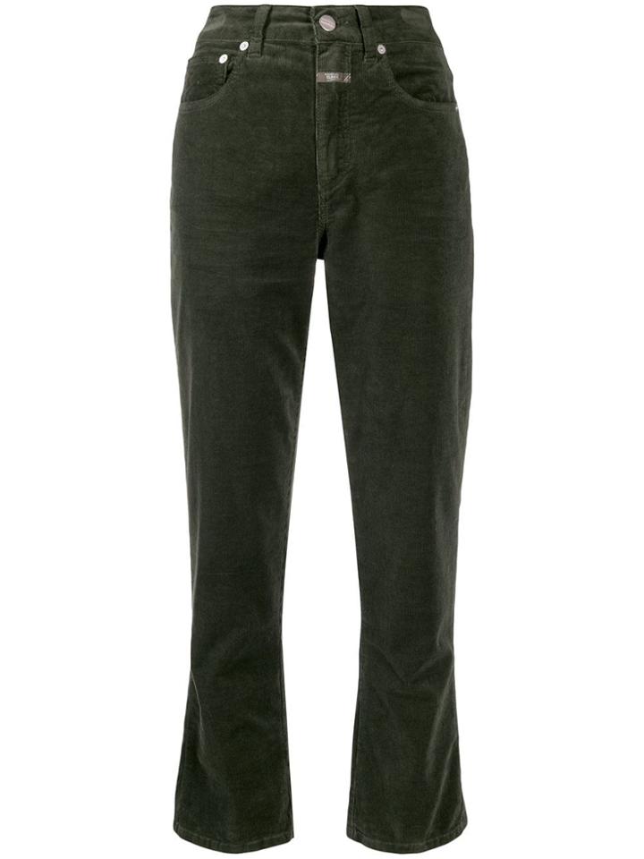 Closed High-waisted Corduroy Trousers - Green