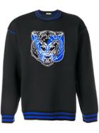 Versace Jeans Striped Rib Neck Tiger Sweatshirt - Black