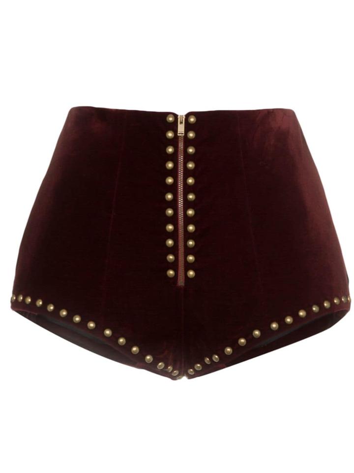 Saint Laurent High Waist Stud Embellished Velvet Shorts - Red