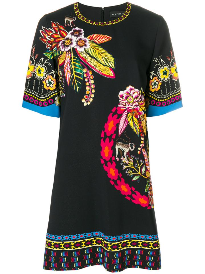 Etro Floral Print Shift Dress - Black