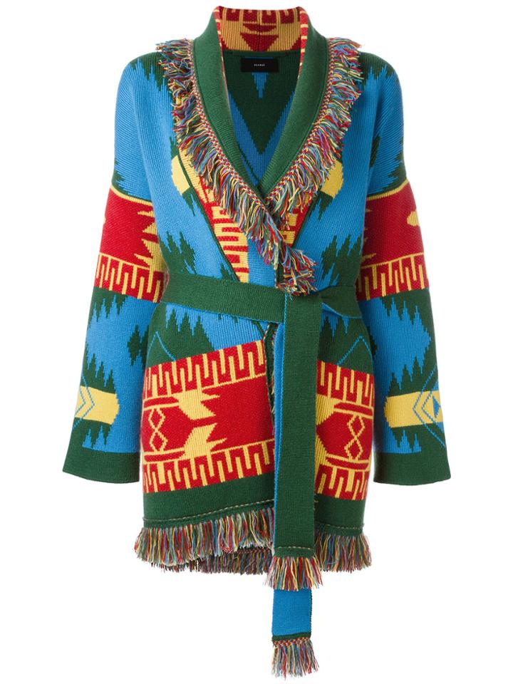 Alanui Multi Figures Frayed Trim Coat - Green
