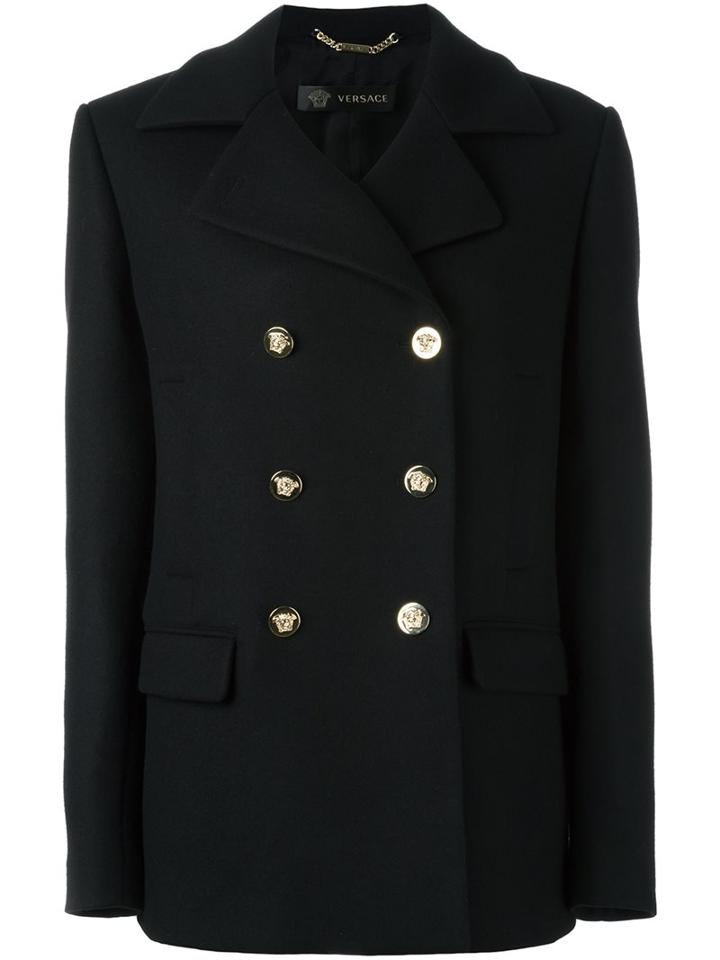 Versace Double Breasted Peacoat, Women's, Size: 42, Black, Spandex/elastane/rayon/wool