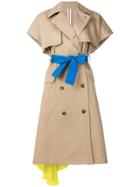 Msgm Short-sleeve Belted Trench Coat - Nude & Neutrals