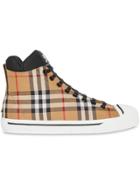 Burberry Vintage Check And Neoprene High-top Sneakers - Brown