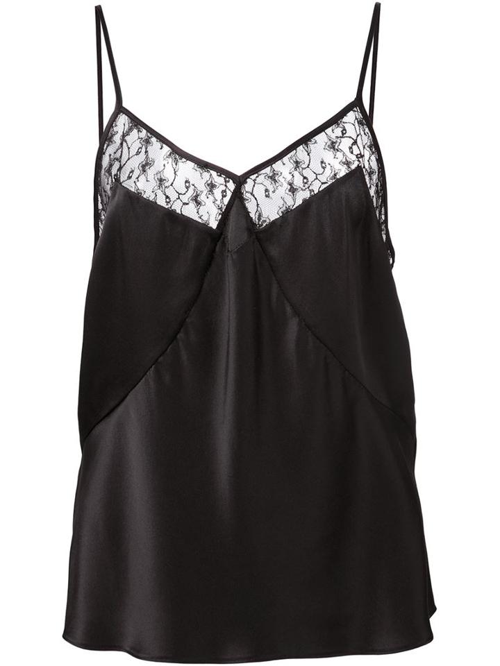 Fleur Du Mal Lace Trim Spaghetti Straps Top, Women's, Size: Large, Black, Silk