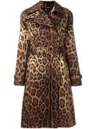 Dolce & Gabbana Leopard Print Trench Coat - Brown