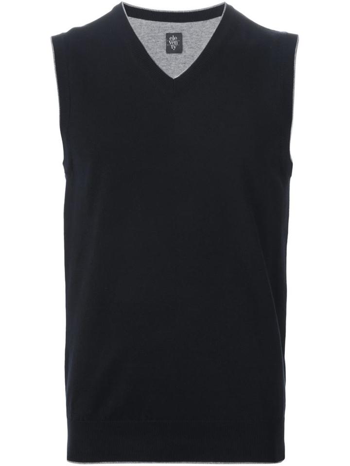 Eleventy V-neck Knit Vest, Men's, Size: Small, Blue, Cotton