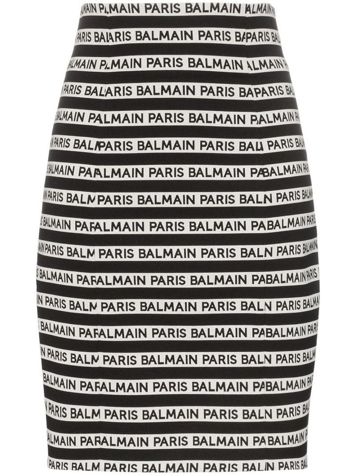 Balmain Logo-print Striped Mini Skirt - Black