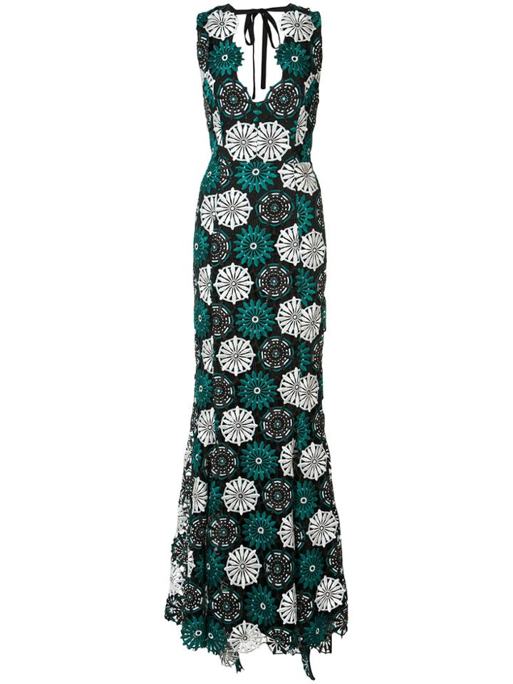 Zac Zac Posen April Floral Crochet Gown - Green