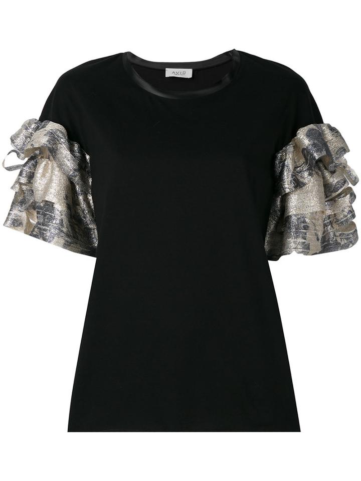 Aviù - Ruffled Sleeves Blouse - Women - Cotton/nylon/polyester - 42, Women's, Black, Cotton/nylon/polyester