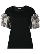 Aviù - Ruffled Sleeves Blouse - Women - Cotton/nylon/polyester - 42, Women's, Black, Cotton/nylon/polyester
