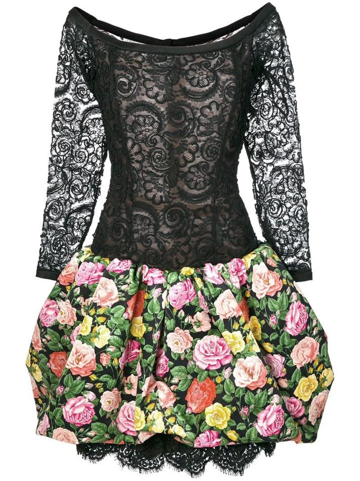 Yves Saint Laurent Pre-owned Floral Lace And Print Dress - Black