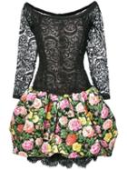 Yves Saint Laurent Pre-owned Floral Lace And Print Dress - Black