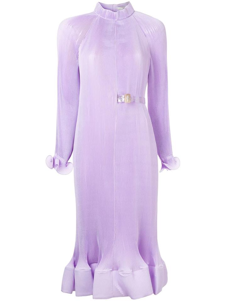 Tibi Ruffle Hem Pleated Dress - Pink & Purple
