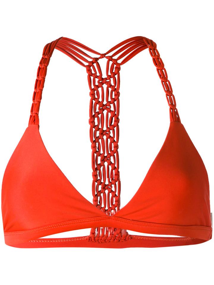 Mikoh - Woven Racerback Bikini Top - Women - Nylon/spandex/elastane - L, Red, Nylon/spandex/elastane