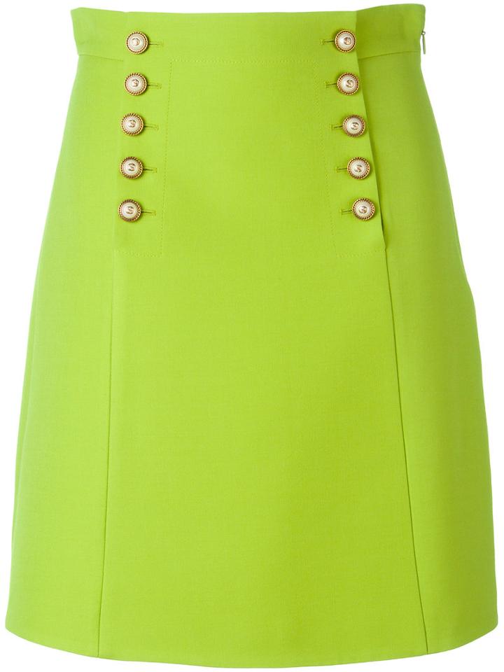 Gucci Buttoned A-line Skirt, Women's, Size: 40, Green, Wool/silk/acetate