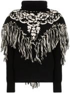 Sacai Poncho-style Fringed Sweater - Black