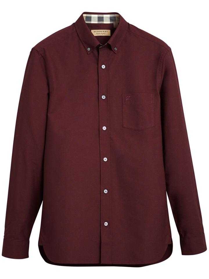 Burberry Check Detail Oxford Shirt - Red