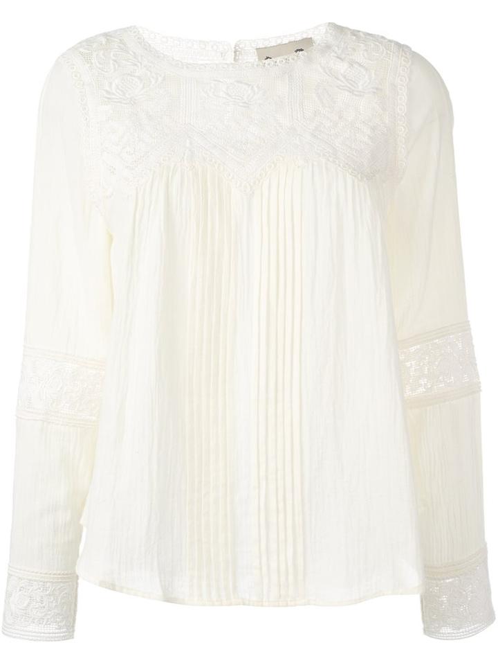 Sea Embroidered Detail Blouse, Women's, Size: 4, Nude/neutrals, Cotton