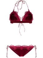 Oseree Lace Lined Bikini Set - Red