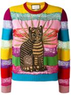 Gucci - Embroidered Lace-panelled Sweater - Women - Polyamide/viscose/wool - S, Yellow/orange, Polyamide/viscose/wool