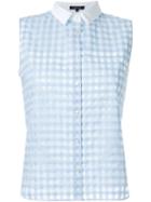 Loveless - Contrast Collar Sheer Checked Shirt - Women - Cotton/polyester - 34, Women's, Blue, Cotton/polyester