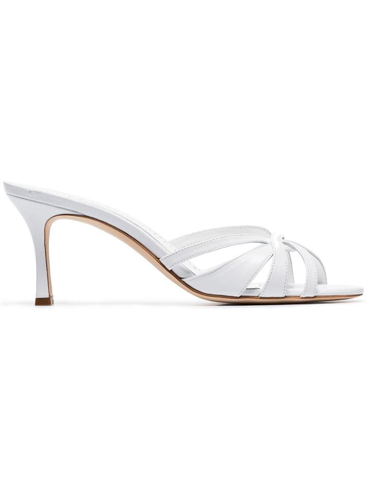 Manolo Blahnik White Macula 70 Leather Mule Sandals