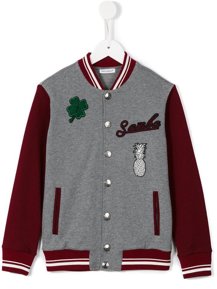 Dolce & Gabbana Kids - Varsity Bomber Jacket - Kids - Cotton/polyester/acetate/wool - 5 Yrs, Toddler Boy's, Grey
