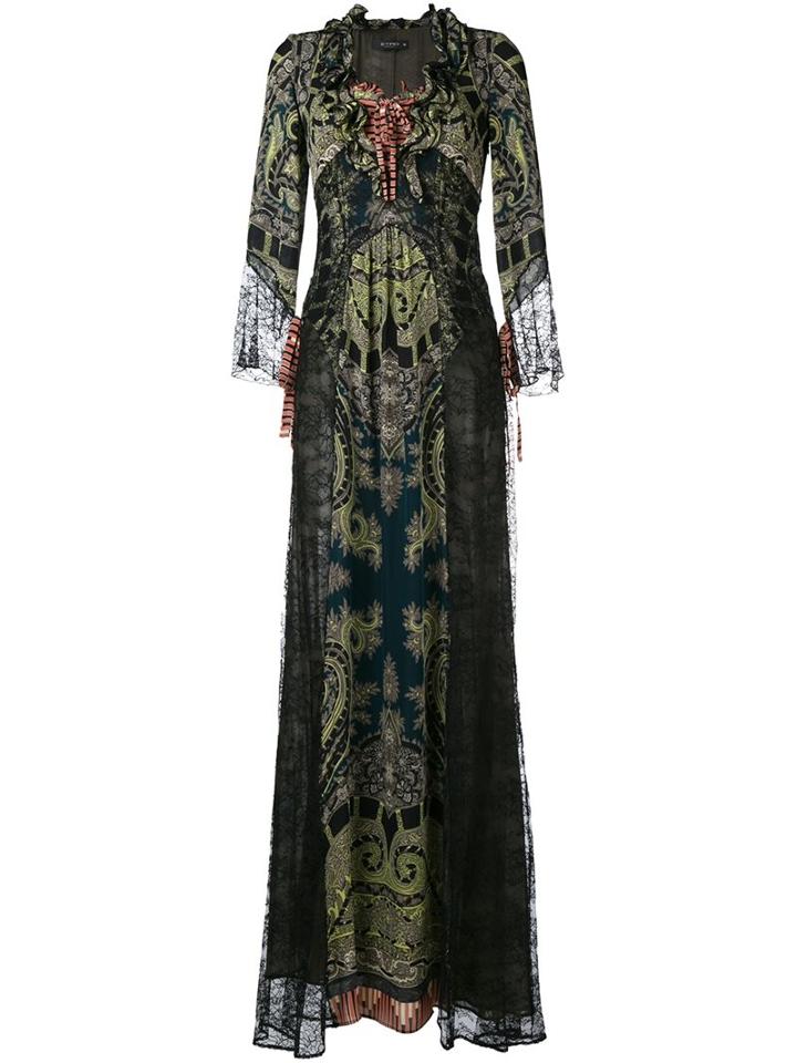 Etro Lace Panel Maxi Dress, Women's, Size: 42, Green, Silk/viscose/polyamide