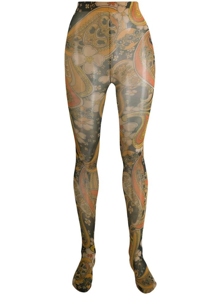 Richard Quinn Paisley Print Tights - Orange