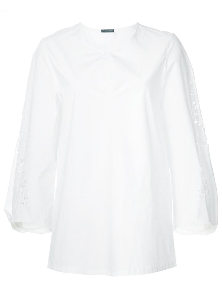 Josie Natori - Cropped Sleeves Blouse - Women - Cotton/spandex/elastane - L, White, Cotton/spandex/elastane