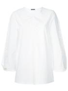 Josie Natori - Cropped Sleeves Blouse - Women - Cotton/spandex/elastane - L, White, Cotton/spandex/elastane