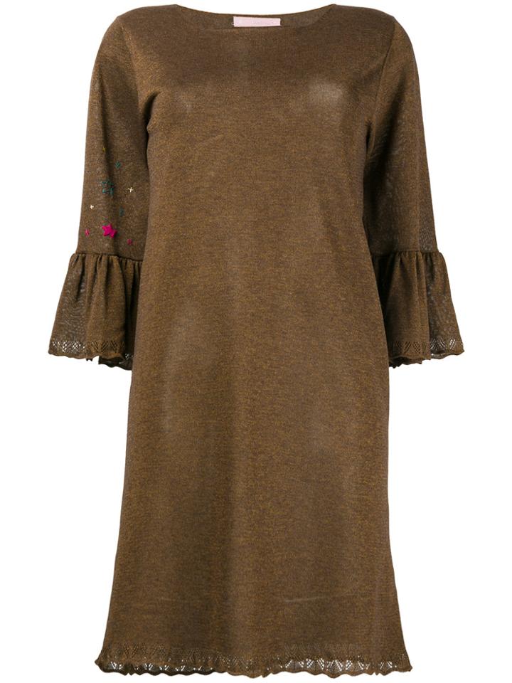 Kristina Ti Embellished Trumpet Sleeve Dress - Brown