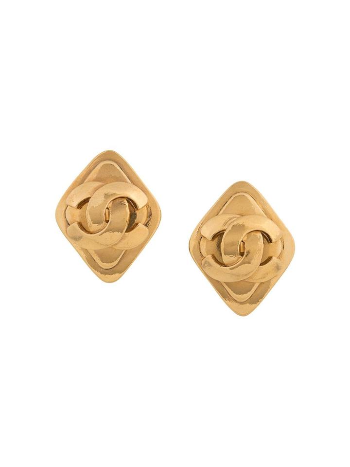 Chanel Vintage Diamond Shape Cc Earrings - Gold