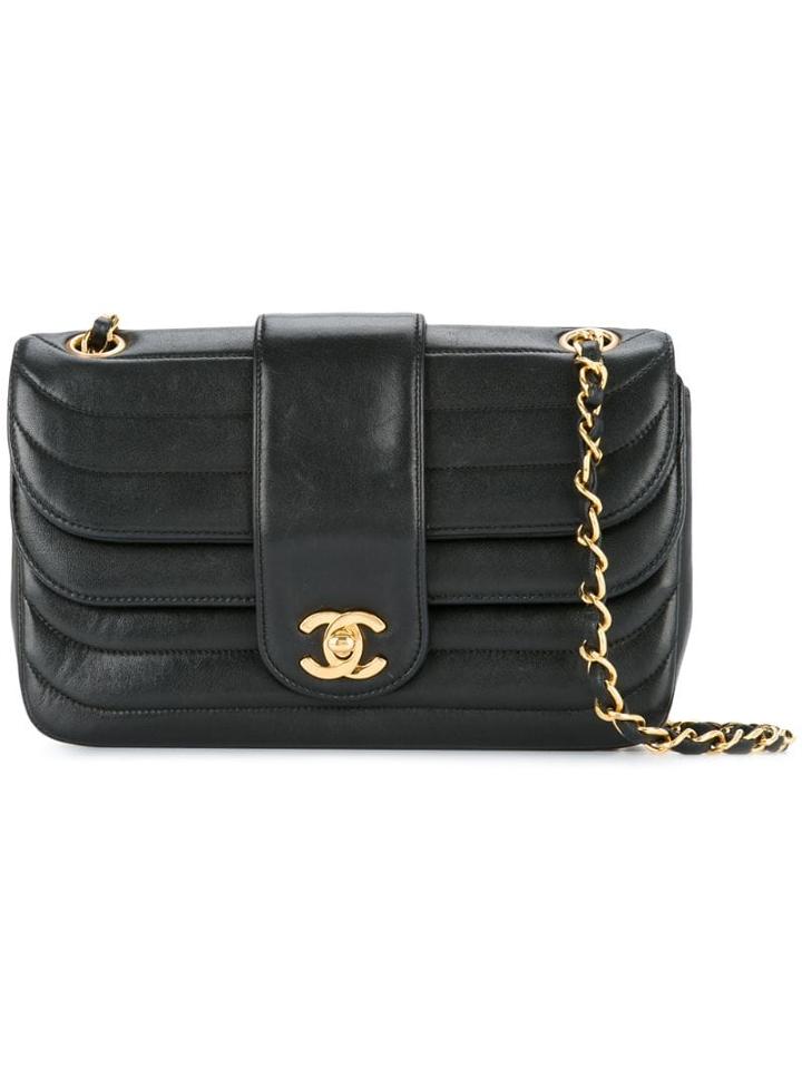 Chanel Pre-owned Quilted Cc Logo Double Flap Shoulder Bag - Black