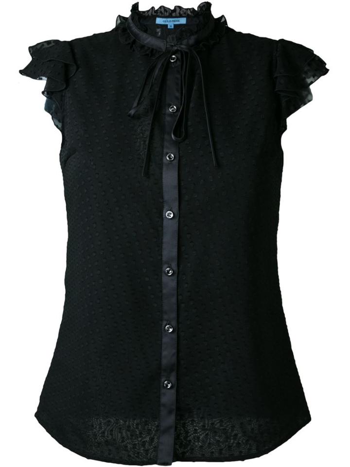 Guild Prime Ruffled Lace Button Down Sleeveless Shirt, Women's, Size: 36, Black, Polyester