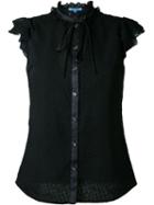 Guild Prime Ruffled Lace Button Down Sleeveless Shirt, Women's, Size: 36, Black, Polyester