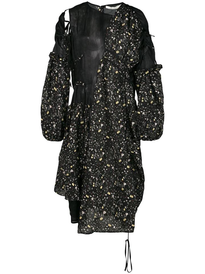 Renli Su Asymmetric Floral Dress - Black
