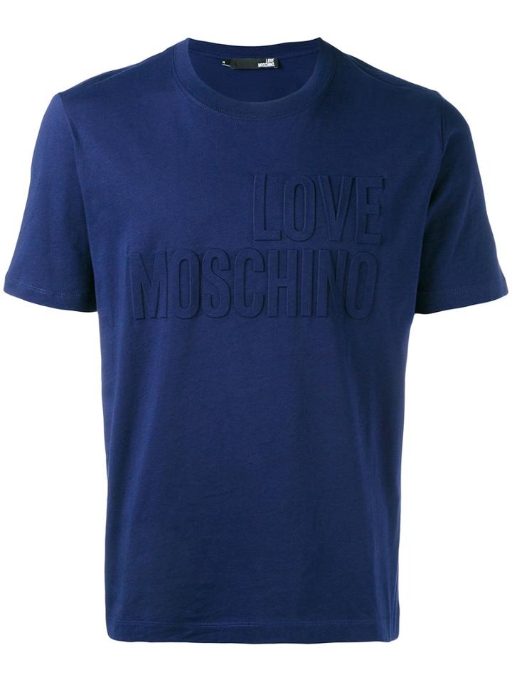 Embossed Logo T-shirt - Men - Cotton - M, Blue, Cotton, Love Moschino