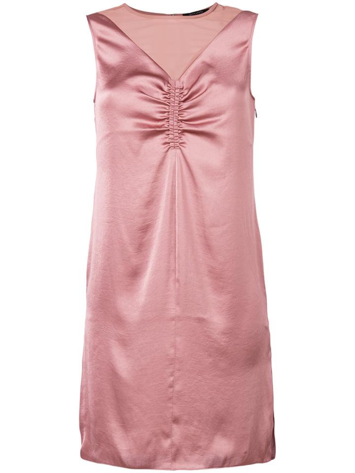 All Saints Ruched Detail Sheer Panel Dress - Pink & Purple