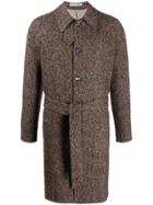 0909 Belted Chevron Coat - Brown
