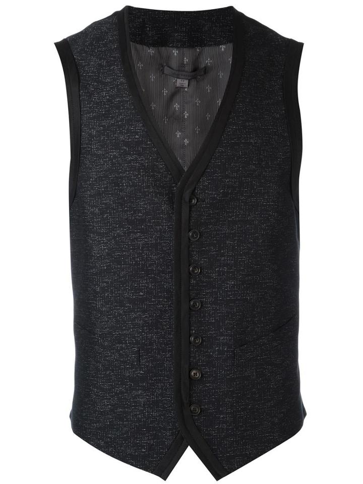 John Varvatos V-neck Waistcoat, Men's, Size: 46, Black, Cotton/linen/flax