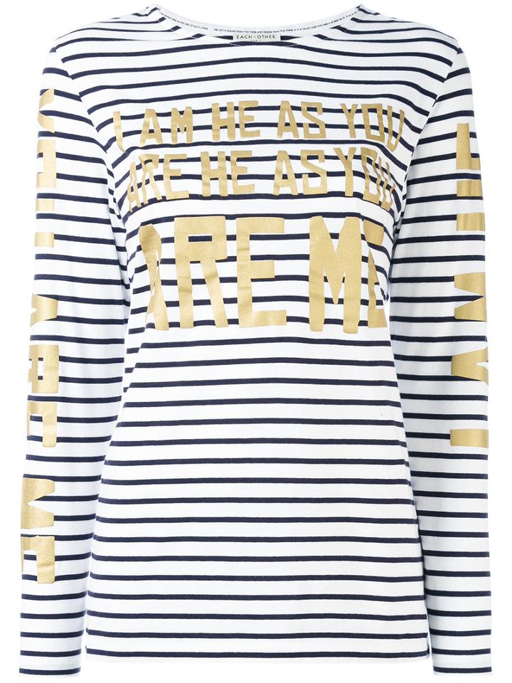 Each X Other - Stripe Gold Lettered Top - Women - Cotton - M, White, Cotton