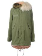 Mr & Mrs Italy Contrast Hood Parka Coat, Women's, Size: Small, Green, Cotton/fox Fur/leather/viscose