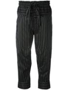 Isabel Marant - Striped Cropped Trousers - Women - Silk/cupro - 36, Women's, Black, Silk/cupro