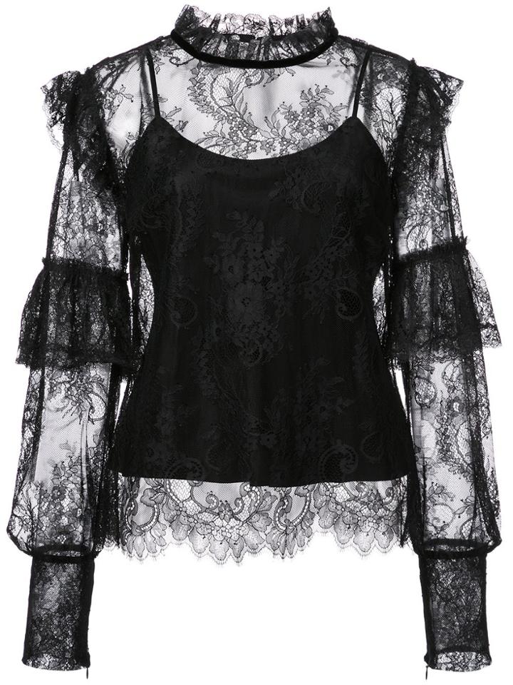 Josie Natori Camisole Lace Blouse - Black