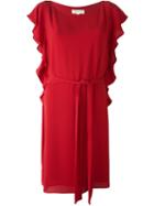 Michael Michael Kors Ruffle Sleeve Belted Dress, Women's, Size: Xl, Red, Polyester/spandex/elastane