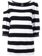 I'm Isola Marras Striped Cold Shoulder Top, Women's, Size: Large, Black, Spandex/elastane/viscose/polyimide
