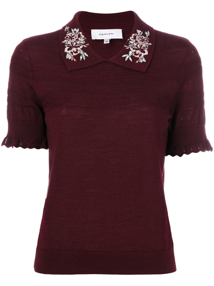 Carven Embellished Collar Knitted Top - Red