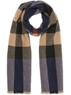 Burberry Fringed Check Wool Cashmere Scarf - Blue